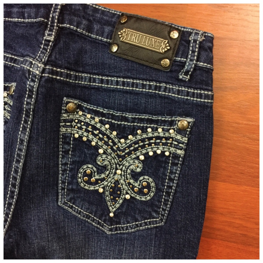 SALE. TRU LUXE Mid Rise Boot Cut Blue Jeans Western CowGirl Fancy Size 27/4